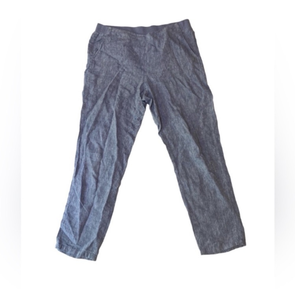 J Jill Love Linen Light Blue Line Straight Leg Pants Medium